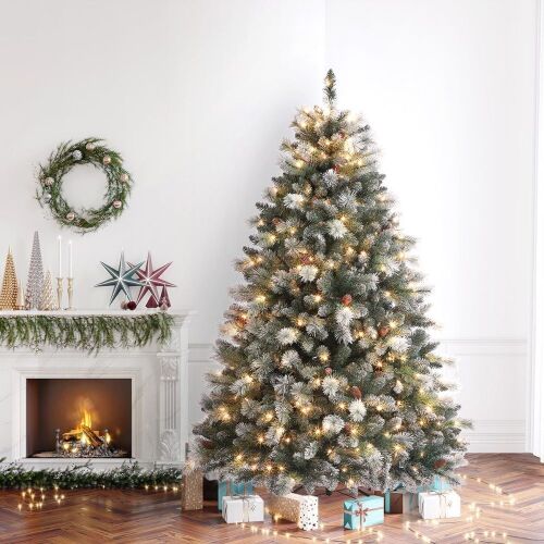 OasisCraft 6.5ft Pre-lit Snowy Aspen Spruce Christmas Tree with Metal Stand - Lot 107