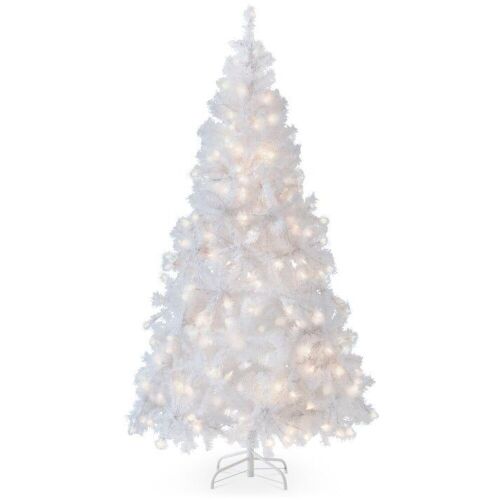 6' Pre-Lit Hinged Artificial White Pine Christmas Tree w/ Lights, Metal Stand  - Lot 113