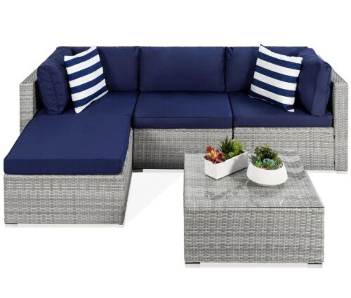 5-Piece Modular Wicker Sectional Conversation Set w/ 2 Pillows, Coffee Table  - Lot 19