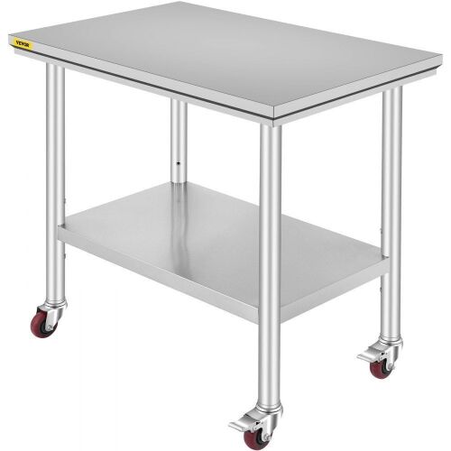 VEVOR Stainless Steel Work Table 36x24 Inch with 4 Wheels - Lot 85