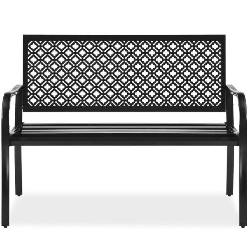 Indoor Outdoor Steel Bench w/ Geometric Backrest, Foot Levelers  - Lot 88
