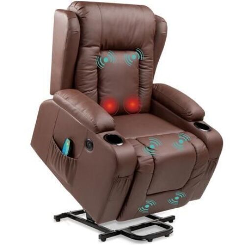 Electric Power Lift Recliner Massage Chair w/ Heat, USB Port, Cupholders - Small Hole in Fabric - Lot 64