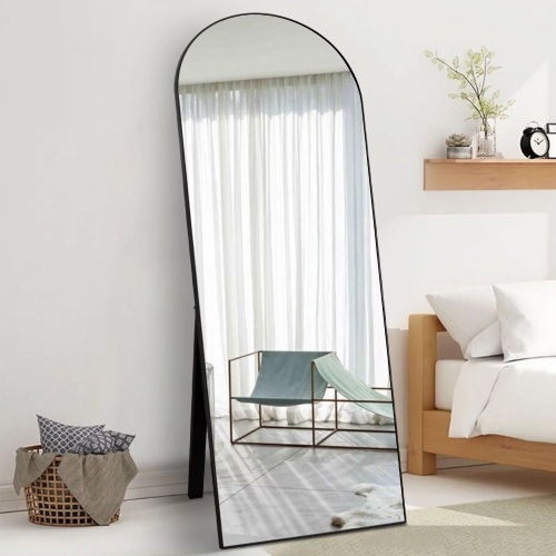 CONGUILIAO Arched Mirror 65" x 22" Arch Floor Mirror Full Length Mirror Full Body Wall Mirror Leaner Standing Black Mirror - Lot 66