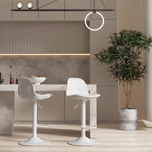 Miereirl Bar Stools Set of 2 Morden Height Counter Bar Stools with Polypropylene Back and Leather Seat，Swivel Adjustable Stool Chair for Home Kitchen Island-White - Lot 72