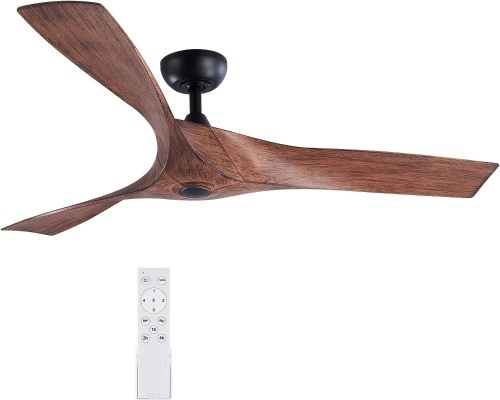 VONLUCE 52" Industrial Ceiling Fan No Light with Remote Control, Mid Century Ceiling Fans with 3 Walnut Plastic Blades, Indoor Ceiling Fan Airplane Propeller for Kitchen Bedroom Living Room - Lot 131