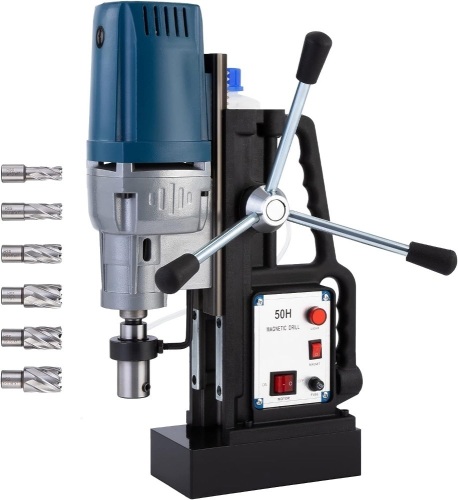 ZELCAN 1550W Electric Magnetic Drill Press w 2'' Boring Diameter Core Drill Bit Set, Portable Heavy Duty Power Mag Drill 3500lbf Electromagnet Drilling Machine for Metal Surface and Home Improvement - Lot 135