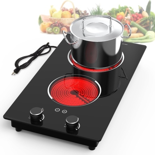 Electric Cooktop,110V 2100W Electric Stove Top with Knob Control, 10 Power Levels, Kids Lock & Timer, Hot Surface Indicator, Overheat Protection,Built-in Radiant Double induction cooktop - Lot 141