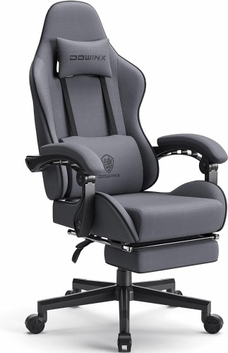 Dowinx Gaming Chair Fabric with Pocket Spring Cushion, Massage Game Chair Cloth with Headrest, Ergonomic Computer Chair with Footrest 290LBS, Grey 12D x 31W x 23H in - Lot 144