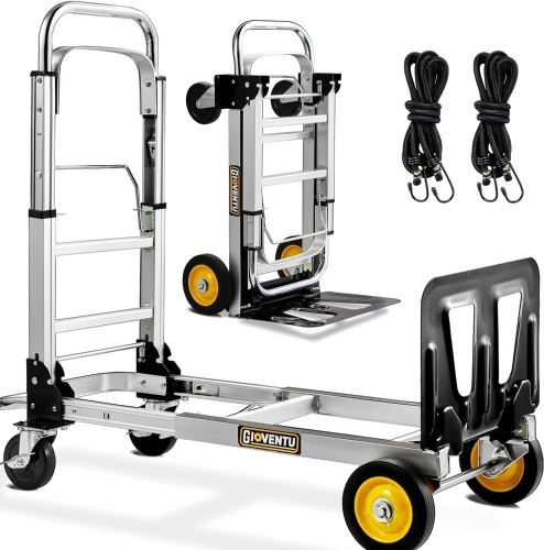 Upgraded Convertible Hand Truck Dolly, 3 in 1 Folding Hand Truck 440 lbs Capacity, Aluminum Utility Dolly Cart with Rubber Brake-Wheels, Anti-Slip Strip - Lot 145