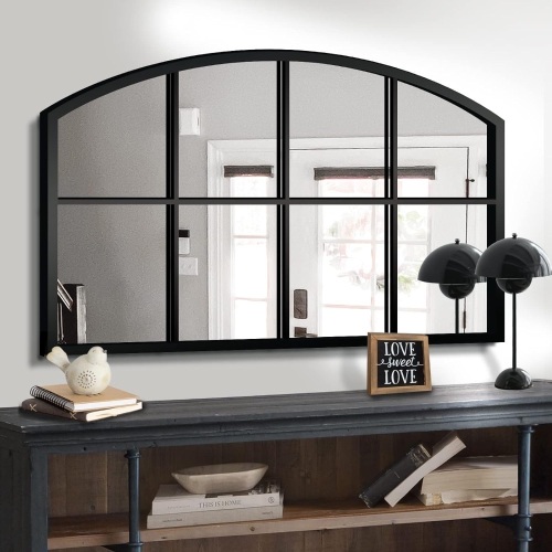WAMIRRO Wide Window Pane Black Mirror,Farmhouse Arched Wall Mirror,Mantel Mirror for Fireplace/Entryway/Hallway/Living Room,42“X28” (Black Wide Mirror) - Lot 162