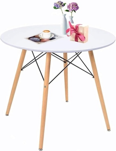 Round Table White Kitchen Dining Table White Dining Room Table Modern Style Round Leisure Coffee Table Office Coference Desk with Wood Legs for Kitchen Living Room (Round Table White) 31.5"D x 31.5"W x 28.4"H - Lot 163