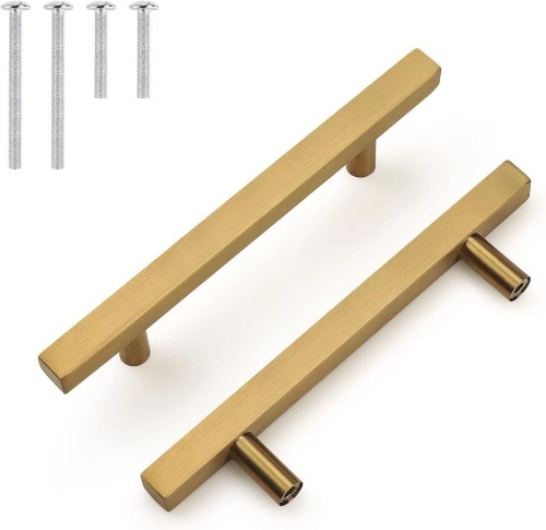 Probrico Cabinet Handles- Gold 4 inch (102mm) Hole Centers Square T Bar Kitchen Cabinet Handles Drawer Pulls for Kitchen Furniture Hardware - Lot 111