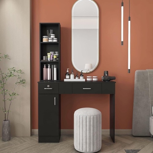 Waktavel Salon Stations for Hair Stylist, Modern Locking Wall Mount Barber Hair Styling Station, Corner Salon Station Organizer Makeup Vanity for Bedroom, Bathroom, Hairdresser 11.8"D x 40.6"W x 67"H - Lot 124