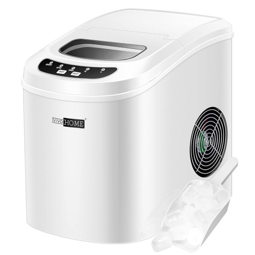 VIVOHOME Electric Portable Compact Countertop Automatic Ice Cube Maker Machine with Hand Scoop and Self Cleaning Function 26lbs/Day White 12.59"D x 9.64"W x 12.59"H - Lot 87