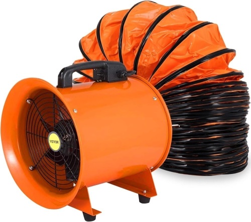 VEVOR Utility Blower 12 inch Ventilator Blower 2800RPM Extractor Fan Blower Portable Industrial High Velocity Blower with 10 m Flexible PVC Ducting(with 10m Hose) - Lot 171