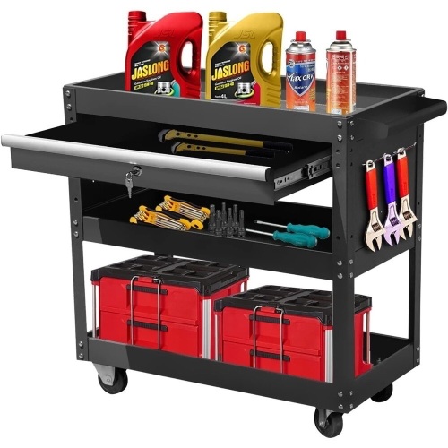 Rolling Tool Cart on Wheels with Lockable Drawer Steel Storage Cabinet - Black - Lot 184