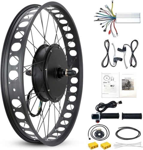 JAUOPAY 36V 500W Electric Bicycle Conversion Kit Brushless Gearless Hub Motor 26"x4"~4.25" Front Fat Tire Wheel Frame Dual Mode Controller - Lot 189