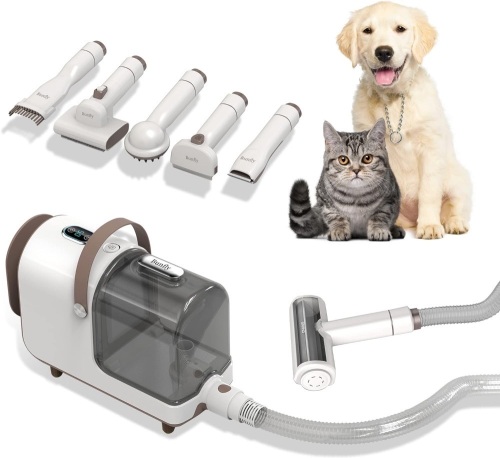 Bunfly Pet Clipper Grooming Kit & Vacuum Suction 99% Pet Hair, 7 Pet Grooming Tools, 3L Large Capacity Easy Clean Dust Cup for Pet Hair, Home Cleaning - Lot 432