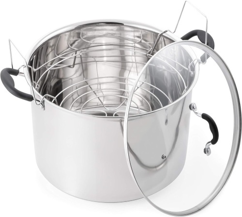 McSunley Water Bath Canner with Glass Lid, Induction Capable, 21.5Qt, Stainless Steel 14.2"D x 14.2"W x 11.2"H - Lot 433