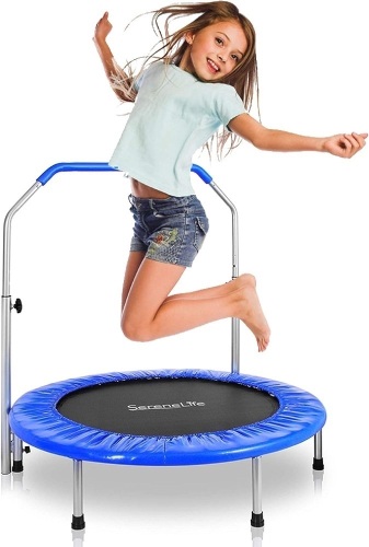 SereneLife Portable & Foldable Trampoline - 36" In-Home Mini Rebounder, Fitness Body Exercise - Updated Version - SLSPT365,Blue - Lot 170A
