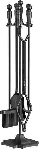 Fire Beauty Fireplace Tools Set 5 Pieces Wrought Iron Fireset Fire Pit Poker Wood Stove Log Tongs Holder Fireplace Tool Set with Pedestal Place 32" - Lot 176A