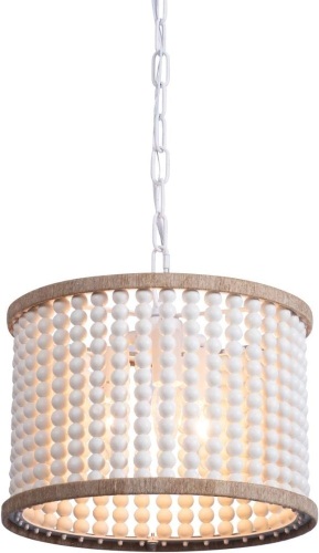 VILUXY Bohemia Wood Beaded Chandelier Antique Rustic Pendant Light White Finishing for Bedroom, Kitchen Island, Girl Room 3-Light - Lot 178A