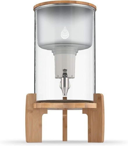 pH Recharge Glass Alkaline Water Filter Dispenser - Countertop Water Filter System - Alkaline Water Purifier Pitcher for Home and Office - High pH Pure Drinking Water Filtration - 8.5L/2.25 Gal 11.1"L x 17"W x 10.9"H - Lot 261
