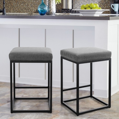 Alpha Camper 30" Bar Stool Set of 2 PU Leather Bar Stools with Footrest Backless Kitchen Dining Cafe Chair with Thick Cushion - Lot 262