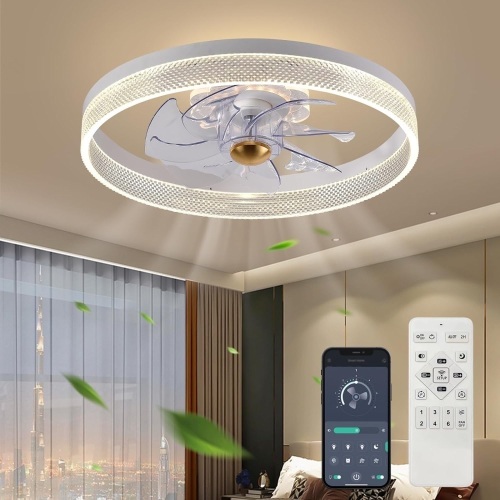 Fszdorj 2023 Upgraded 20'' Ceiling Fan F093 White, Ceiling Fan with Lights, App & Remote Control, Timing & 3 Led Color Ceiling Fan, Low Profile Fan for Bedroom, Living Room - Lot 263