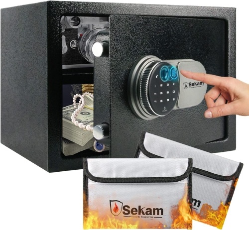 SEKAM Safe Box with Fingerprint and Passcode Access, 0.85 CF Biometric Fingerprint Safe with Digital Keypad, Deluxe Safe and Lock Box, Security Digital Safe Box Fireproof Waterproof 9.85"D x 13.8"W x 9.85"H - Lot 265