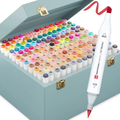 Alcohol-Based Marker Pen Kit w/ Brush & Chisel Tip, Carrying Case - 168ct 11.75"(L) x 10.25"(W) x 7"(H) - Lot 294