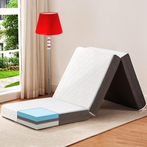 bedluxury 4 Inch Tri Folding Mattress Twin Size with Storage Bag, Foldable Memory Foam Topper Portable Floor Guest Bed with Removable Bamboo Cover, Breathable Washable - Lot 300