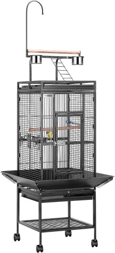 VIVOHOME 72 Inch Wrought Iron Large Bird Cage with Play Top and Stand for Parrots Lovebird Cockatiel Parakeets Black - Lot 823