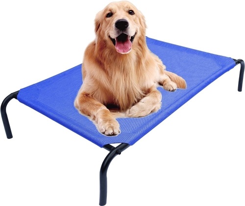 PHYEX Heavy Duty Steel-Framed Portable Elevated Pet Bed, Elevated Cooling Pet Cot, 50.5" L x 30.5" W x 7.8" H(L, Blue) - Lot 307