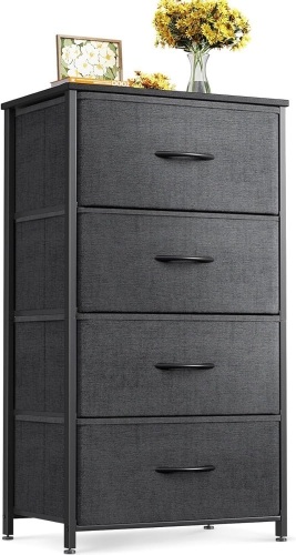 ODK Dresser for Bedroom with 4 Storage Drawers, Small Dresser Chest of Drawers Fabric Dresser with Sturdy Steel Frame, Dresser for Closet with Wood Top, Dark Grey 15.7"D x 11.7"W x 31.6"H - Lot 310