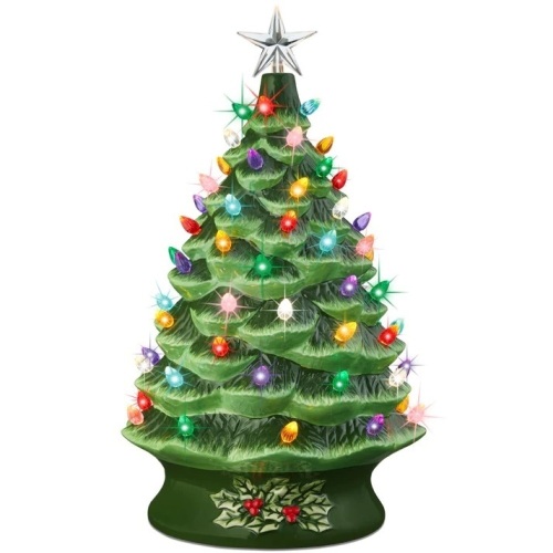 XL Pre-Lit Ceramic Christmas Tree Decoration w/ LED Light, Timer - 24in - Lot 363