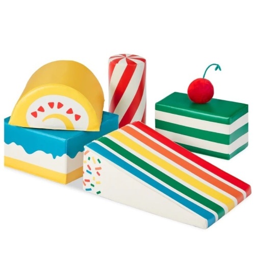 5-Piece Kids Climb & Crawl Soft Foam Shapes Structure Playset Cylinder: 8"(Dia) x 17"(H) Small Rectangle: 8.5"(L) x 8.5"(W) x 16.25"(H) Triangle: 24"(L) x 16.25"(W) x 1.5 - 8.5"(H) Large Rectangle: 16.25"(L) x 16.25"(W) x 8.5"(H) Half Moon: 16.25"(L) x 1 - Lot 369