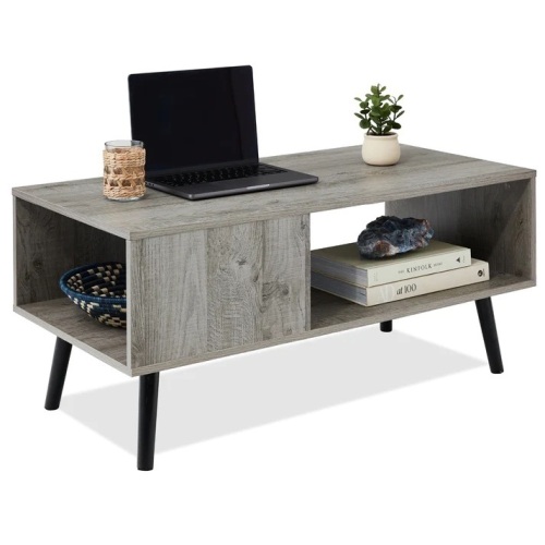 Wooden Mid-Century Modern Coffee Accent Table w/ Open Storage Shelf 39.25"(L) x 19.75"(W) x 17.5"(H) - Lot 257
