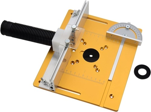 Router Table Insert Plate, Set of 3 Aluminium Alloy Router Flip Plate, Wood Milling Flip Board Trimming Machine with Aluminium Fence and Protractor (Gold Color) - Lot 393