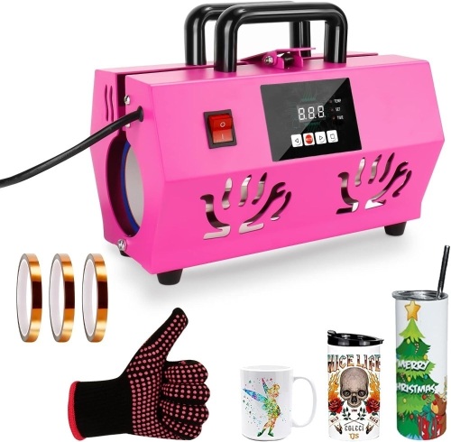 Tumbler Heat Press, 110V Tumbler Press Heat Machine Sublimation for 20-30 OZ Skinny Straight Tumblers, Mug Press Sublimation Machine for 11-15 OZ Mugs Transfer Print with Heat Resistant Tape & Gloves - Lot 3337