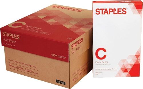 Staples 126987 8.5-Inch X 14-Inch Copy Paper 20 Lbs. 92 Brightness 500/Ream 10 Reams/Ct - Lot 4233