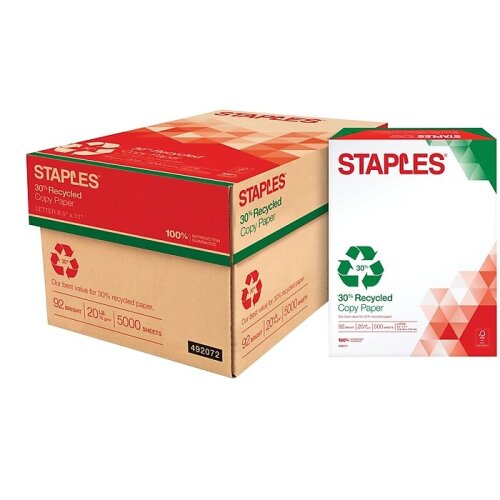 Staples® 8.5" x 11" (US letter) Copy Paper, 20 lbs., 92 Brightness, 5000/Carton - Lot 4237