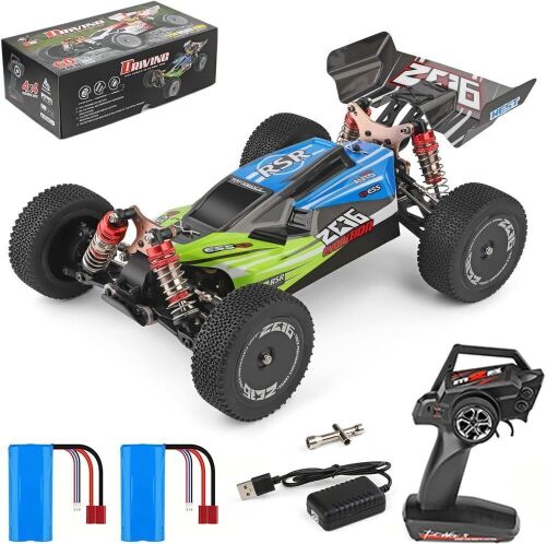 WLtoys 144001 Racing RC Cars,1:14 Scale High Speed Remote Control Car for Adults Kids, Fast RC Cars with 2 Batteries, 2.4GHz RC Buggy Off-Road Drift Car with RTR Aluminum Alloy Chassis (Green) - Lot 4254