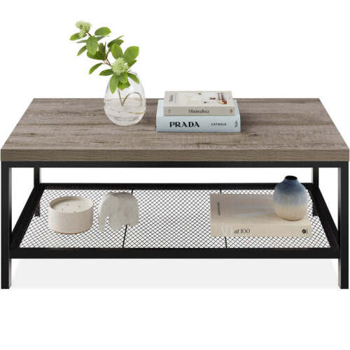 2-Tier Modern Coffee Table Industrial Rectangular Accent w/ Shelf - 44in - Lot 4321