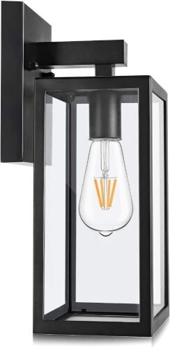 MAXvolador Outdoor Wall Lantern, Exterior Waterproof Wall Sconce Light Fixture, Matte Black Anti-Rust Wall Mount Light with Clear Glass Shade, E26 Socket Wall Lamp for Porch(Bulb Not Included) - Lot 4468