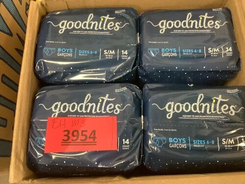 Box of Goodnites Boys' Nighttime Bedwetting Underwear, Size S/M (43-68 lbs), 14 Ct - Lot 4645