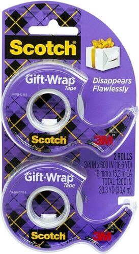Scotch Gift Wrap Tape, Invisible, Holiday Gift Wrapping Supplies for Christmas Presents and Gift Bags, 0.75 in. x 600 in 18 Pieces - Lot 4616