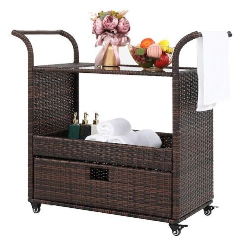 Wicker Bar Serving Cart  - Lot 267