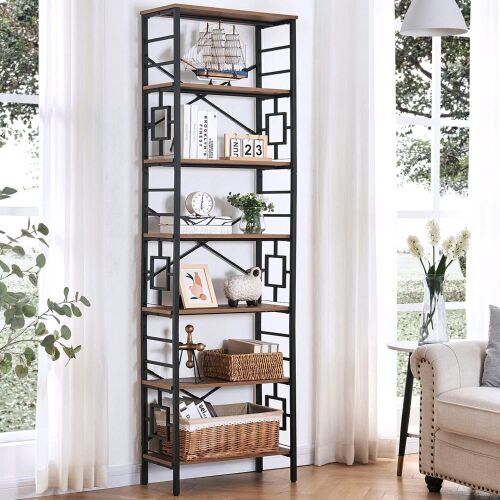 HOMISSUE 7-Tier Metal Bookshelf, Rustic Brown  - Lot 305