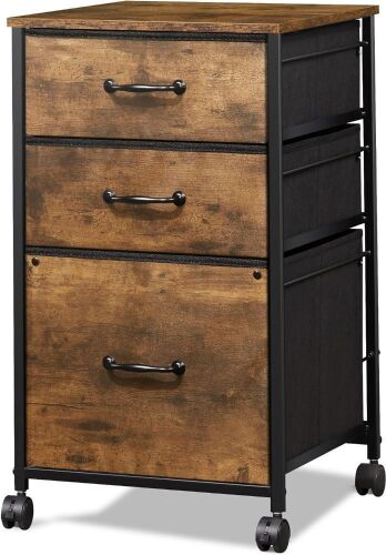 DEVAISE Mobile File Cabinet Printer Stand, 3 Fabric Drawers, Wood Grain Print - Lot 306
